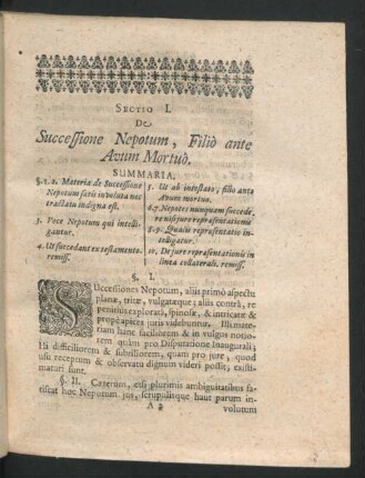 Sectio I. De Successione Nepotum, Filio Ante Avum Mortuo.