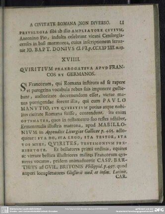 XVIIII. Quiritium Praerogativa Apud Francos Et Germanos