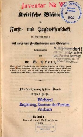 Kritische Blätter für Forst- und Jagdwissenschaft, 25. 1848