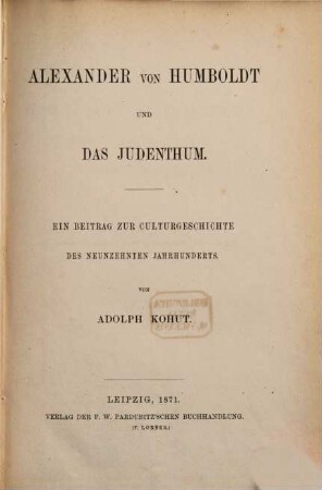 Alexander von Humboldt und das Judenthum