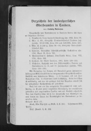 Verzeichnis der landesherrlichen Oberbeamten in Tondern.