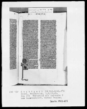 Lateinische Taschenbibel — Initiale P (aulus), darin der Apostel Paulus, Folio 418recto