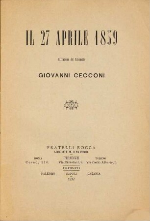 Il 27 aprile 1859 : narrazione