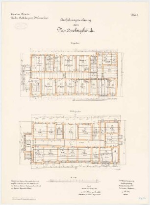 Bekleidungsamt des VII. Armeekorps, Münster: Dienstwohngebäude: Grundriss Keller, Erdgeschoss 1:100