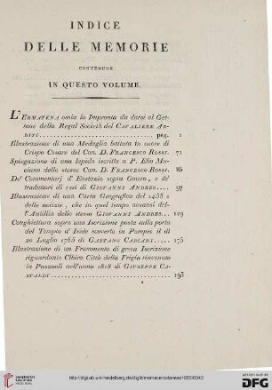 Indice delle memorie