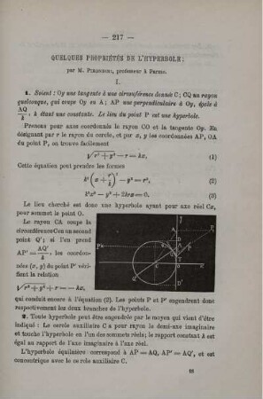 QUELQUES PROPRIÉTÉS DE L´HYPERBOLE.