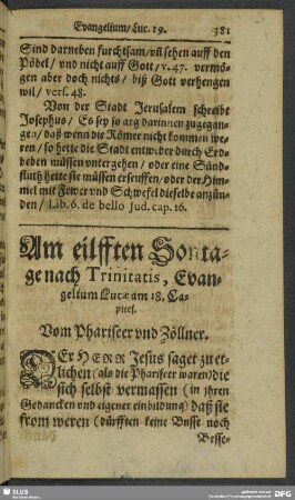 Am eilfften Sontage nach Trinitatis, Evangelium Lucae am 18. Capitel