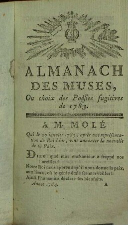 Almanach des muses : ou choix des poésies fugitives. 1784