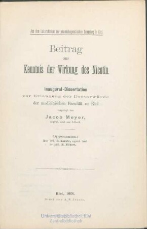 Beitrag zur Kenntnis der Wirkung des Nicotin