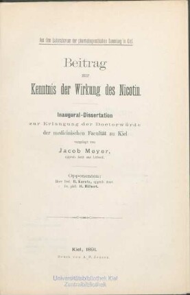 Beitrag zur Kenntnis der Wirkung des Nicotin