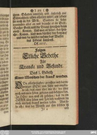 Folgen Etliche Gebethe Für Krancke und Gesunde.