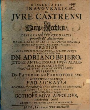 Diss. inaug. de iure castrensi