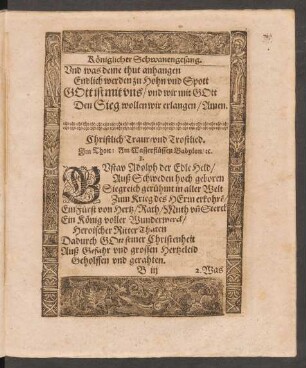 Christlich Traur=vnd Trostlied. Jm Thon: Am Wasserflüssen Babylon/ [et]c.