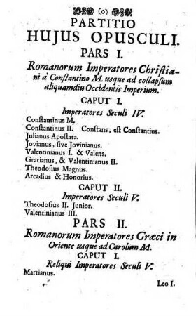 Partitio Hujus Opusculi [Abtheilung dieses Werckleins]
