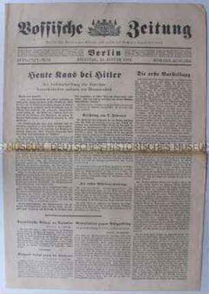 Tageszeitung "Vossische Zeitung" zum Amtsantritt Adolf Hitlers als Reichskanzler
