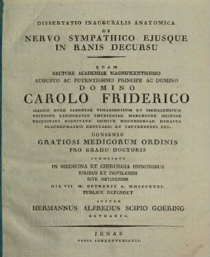 Diss. inaug. anat. de nervo sympathico eiusque in ranis decursu