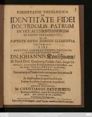 Dissertatio Theologica De Identitate Fidei Doctrinalis Patrum In Vet. Ac Christianorum In Novo Testamento