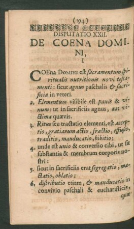 Disputatio XXII. De Coena Domini.