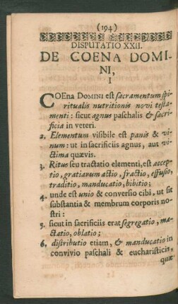 Disputatio XXII. De Coena Domini.