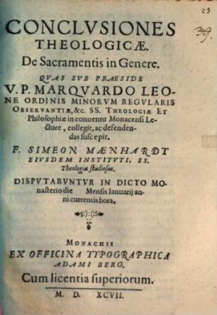 Conclusiones Theologicae. De Sacramentis in Genere