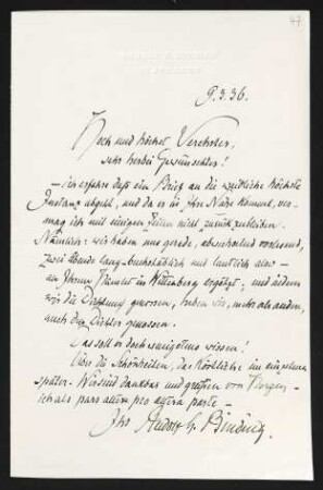 Brief von Rudolf G. Binding an Gerhart Hauptmann