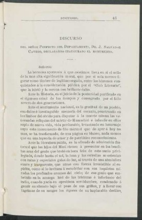 Discurso del señor Prefecto del Departamento, Dr. J. Salvador Cavero, declarando inaugurado el monumento.
