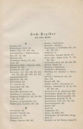 Sach-Register zum ersten Bande.