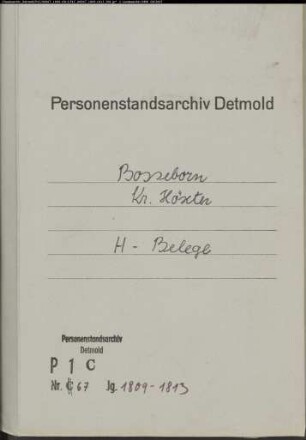 Belegakten zum Heiratsregister der katholischen Gemeinde Bosseborn, Kreis Höxter (1809-1813)