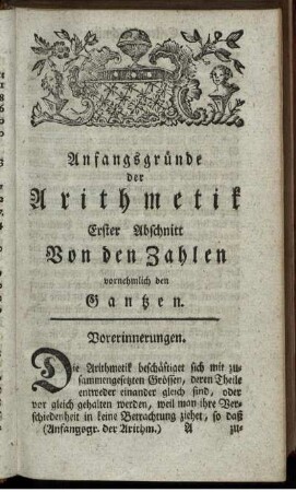 Anfangsgründe der Arithmetik.
