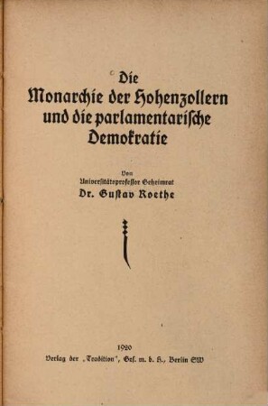 Die Monarchie der Hohenzollern und die parlamentarische Demokratie