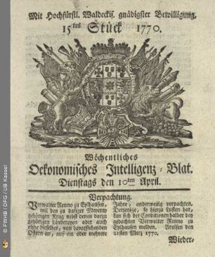 15tes Stueck, Dienstags den 10ten April 1770