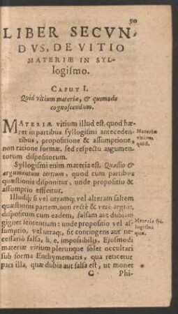 Caput I. Quid vitium materiae, et quomodo cognoscendum.