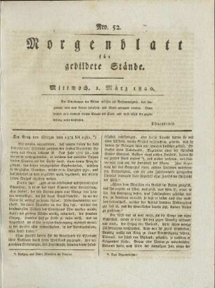 Nro. 52. Mittwoch, 1. März 1820. - Nro. 57. Dienstag, 7. März 1820.