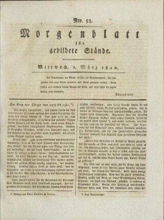 Nro. 52. Mittwoch, 1. März 1820. - Nro. 57. Dienstag, 7. März 1820.