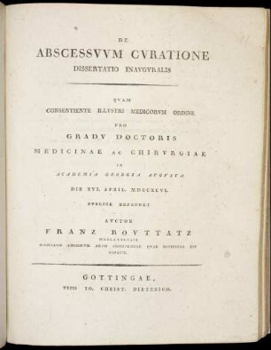 De Abscessuum Curatione Dissertatio Inauguralis