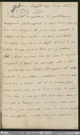 Eigenh. Brief von Auguste Louis de Staël-Holstein an August Wilhelm von Schlegel, Coppet, 24.06.1818