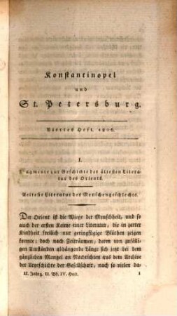 Konstantinopel und St. Petersburg, der Orient und der Norden : eine Zeitschrift. 1806,2, 1806, 2 = Jg. 2