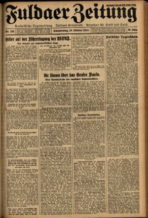 Erste Ausgabe vom Donnerstag, den 19. Oktober 1933.