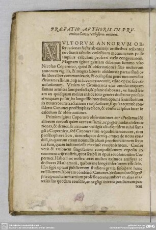 PRAEFATIO AUTHORIS IN PRUTENICOS CANONES CAELESTIUM MOTUUM.