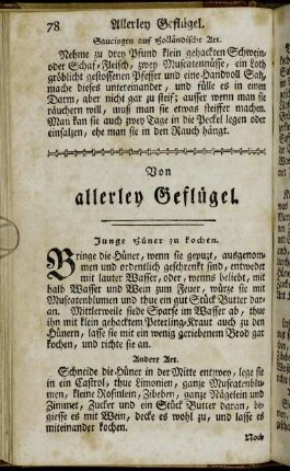 Von allerley Geflügel.