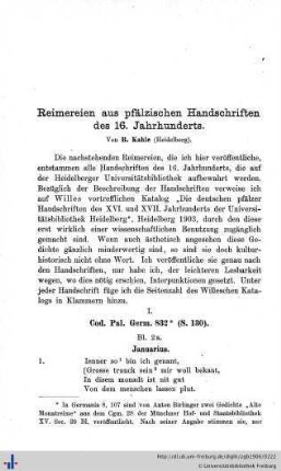 Reimereien aus pfälzischen Handschriften des 16. Jahrhunderts.