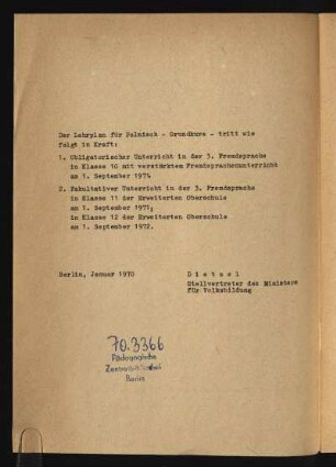 Der Lehrplan für ...