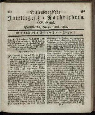 XXV. Stück. Sonnabends : den 22. Junii, 1782.