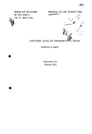 1921/22: Jahresbericht ... 1921/22