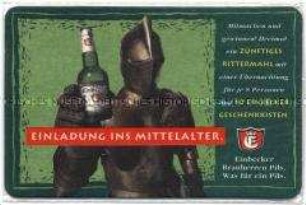 Gewinnspielpostkarte in Form eines Bierdeckels der Einbecker Brauhaus AG, eingeschweißt