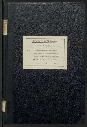 Solingen: Kuratorium der gewerblichen und kaufmännischen Fortbildungsschule 1919-1929