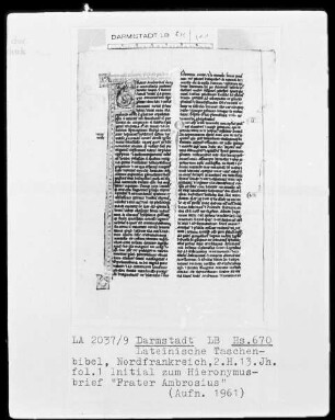 Biblia sacra — Initiale F (rater Ambrosius), Folio 1 recto