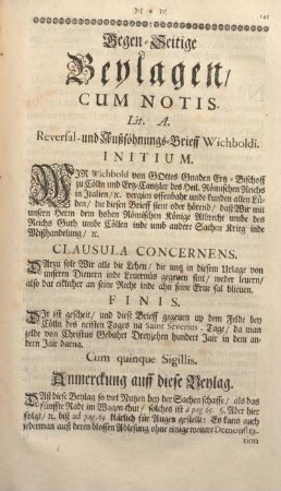 Gegen-Seitige Beylagen, Cum Notis.