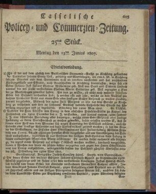 25tes Stück, Montag den 15ten Junius 1807
