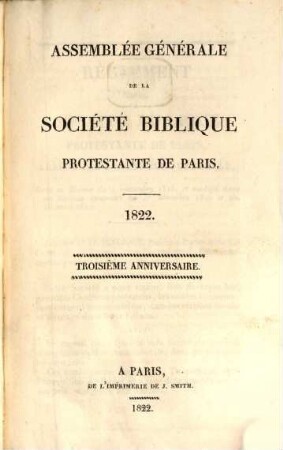 Assemblée générale de la Société Biblique Protestante de Paris, 1822